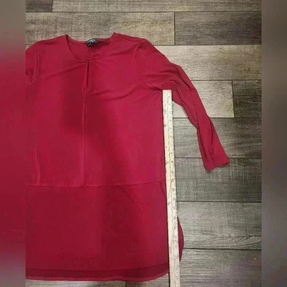 Lauren Ralph Lauren Tunic Women Red Keyhole Stretch Shirt Size Med - Picture 6 of 6